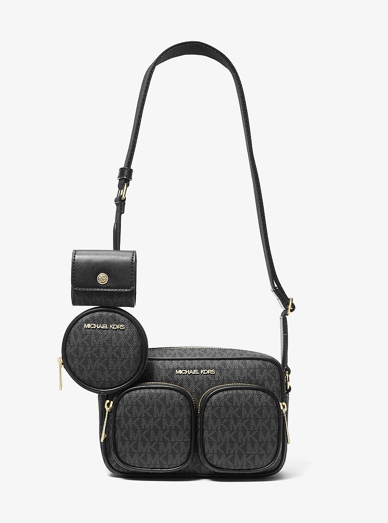 Jet Set Medium Signature Logo Crossbody Bag with Case for Apple Airpods Pro&reg; in BLACK | Michael Kors