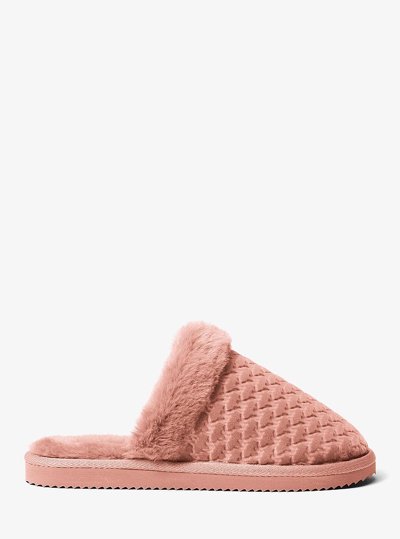 Liddy Logo Debossed Velvet and Faux Fur Slipper in POWDER BLUSH | Michael Kors