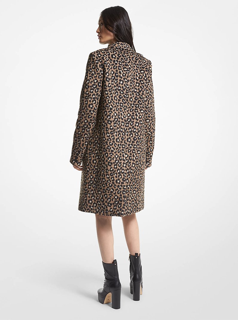 Manteau en jacquard bross&eacute; &agrave; motif l&eacute;opard in CAMEL FONC&Eacute;/NOIR | Michael Kors