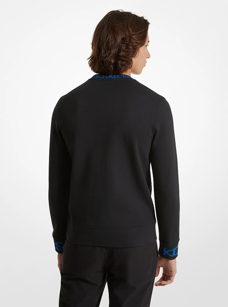 Logo Tape Cotton Blend Sweater in BLACK/GRECIAN BLUE | Michael Kors