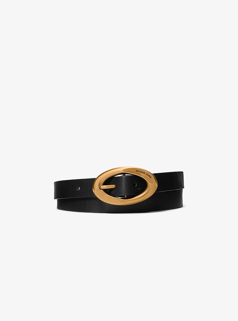 Leather Belt in BLACK/GOLD | Michael Kors