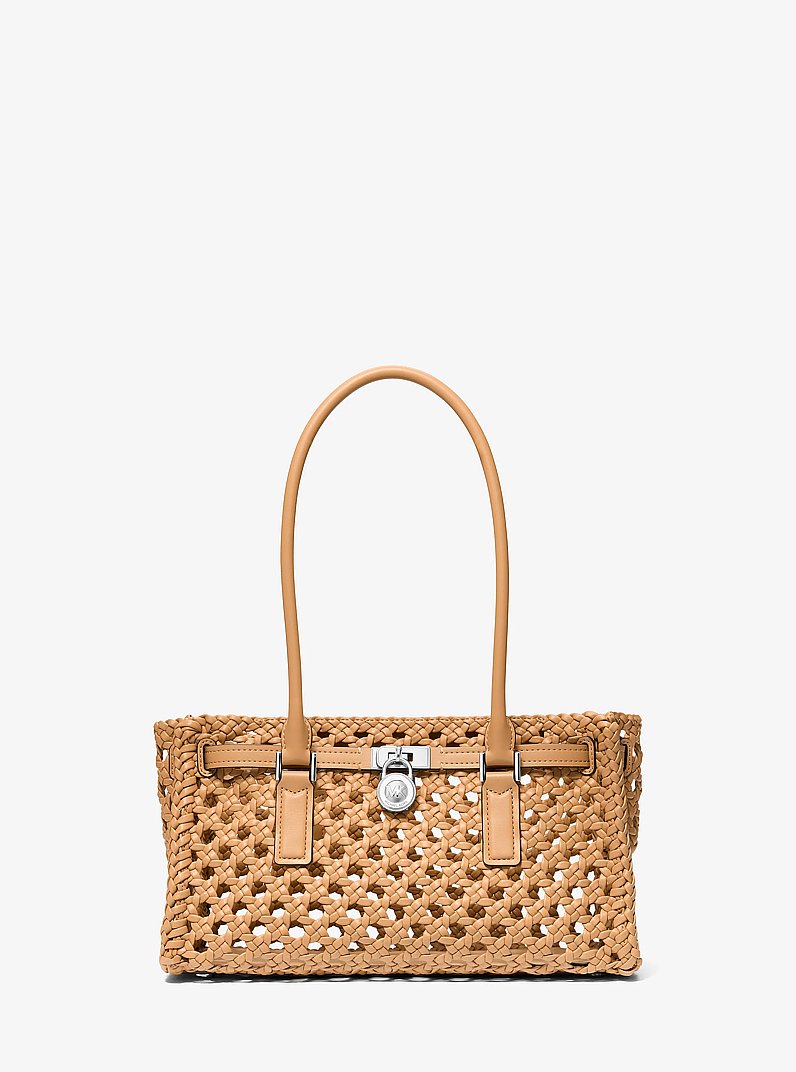 Hamilton Moderne Small Hand-Woven Satchel in PEANUT | Michael Kors