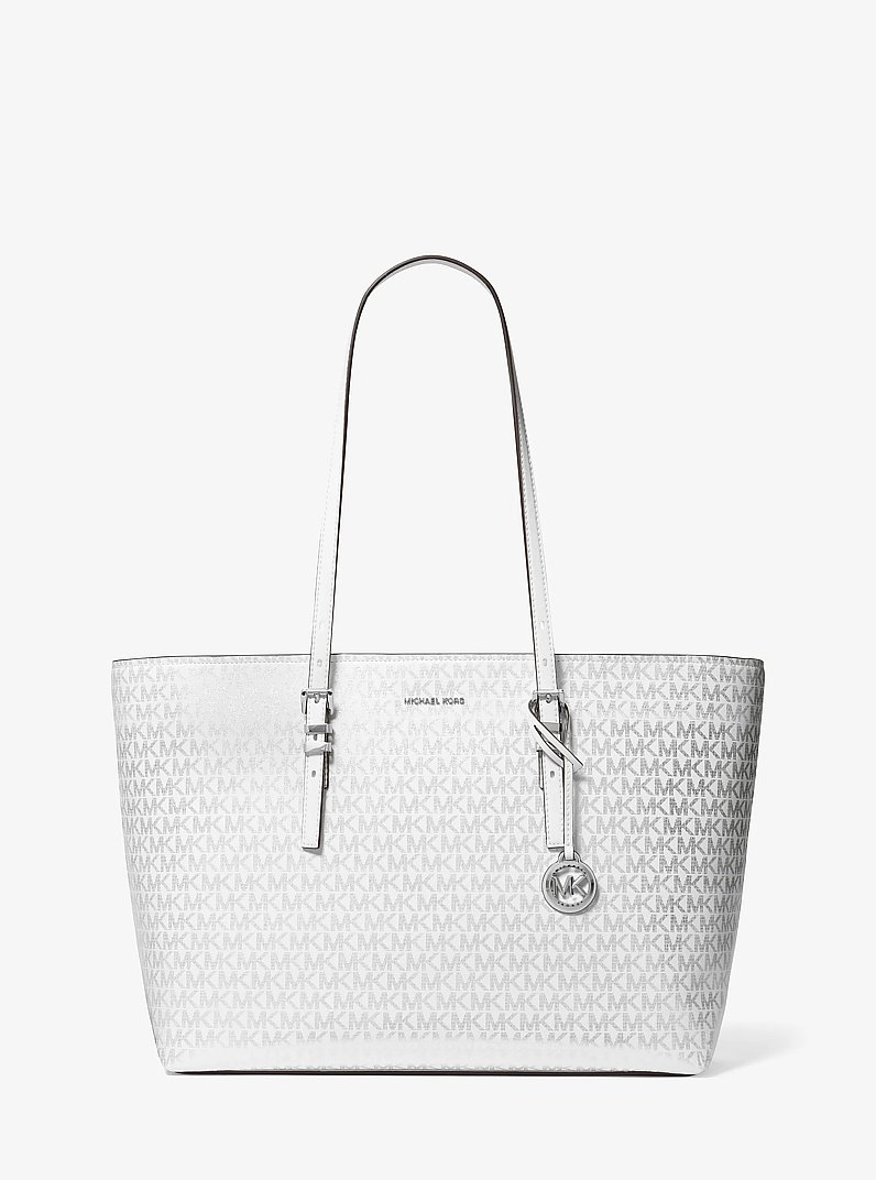 Shopper Quinn Large mit Signature-Logomuster in Metallic-Optik in OPTIC WHITE | Michael Kors