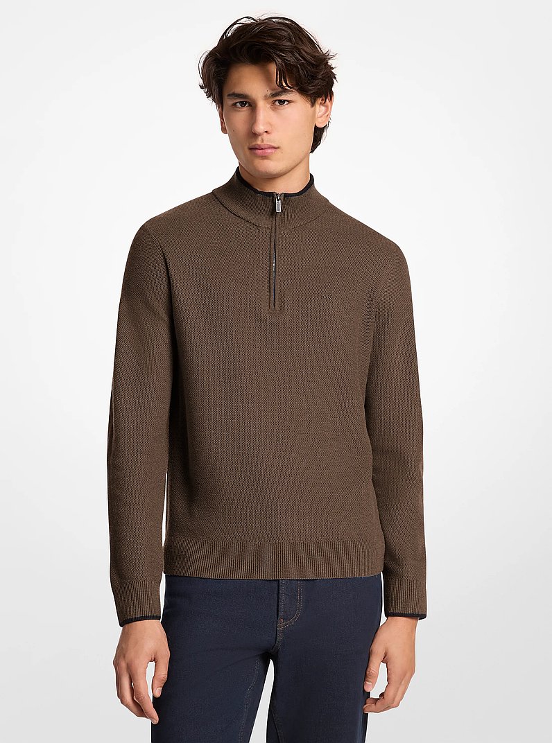 Wool Blend Quarter-Zip Sweater in MUSHROOM | Michael Kors