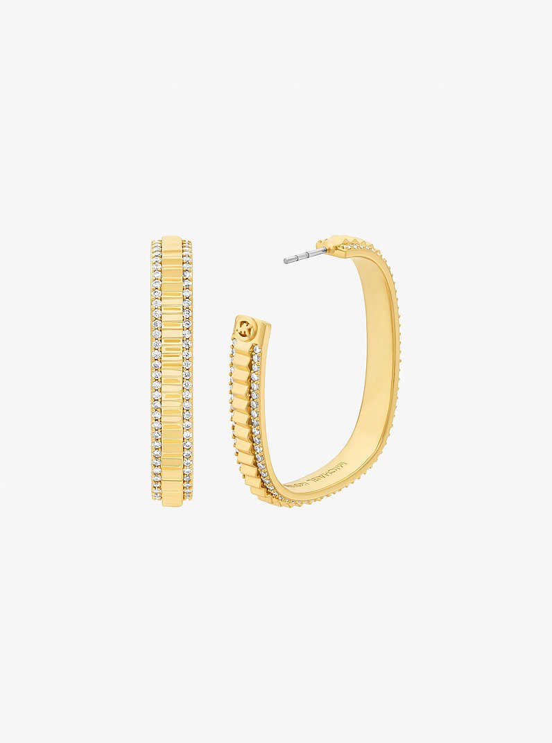 Large Pav&eacute; Gold-Tone Brass Hoop Earrings in GOLD | Michael Kors