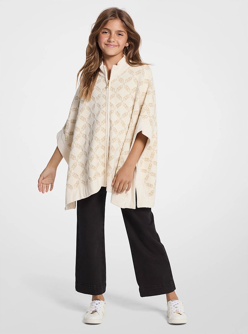 Empire Diamond Textured Knit Zip-Up Cape in CREAM | Michael Kors