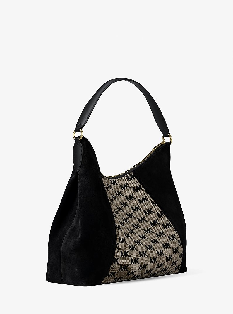 Sienna Large Logo Jacquard and Suede Convertible Shoulder Bag in BLACK | Michael Kors