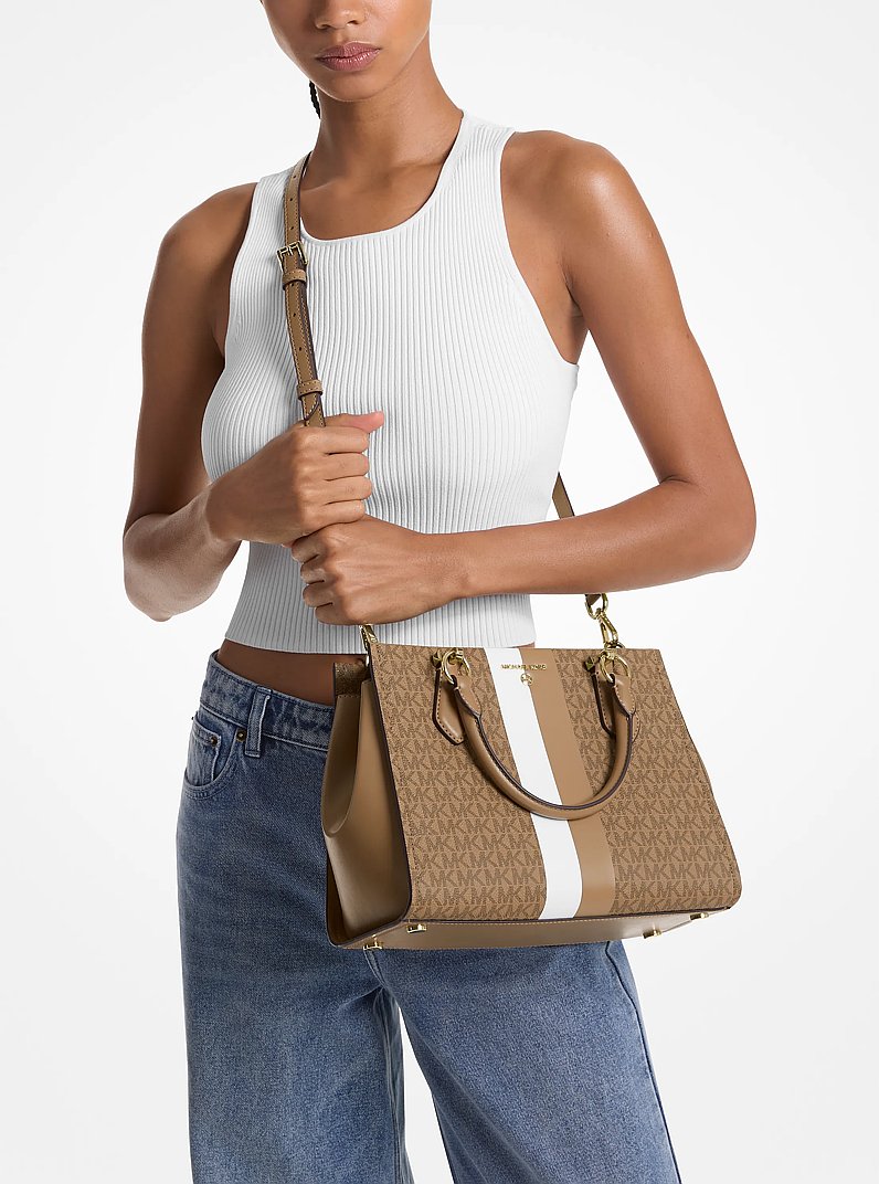 Marilyn Medium Logo Stripe Satchel