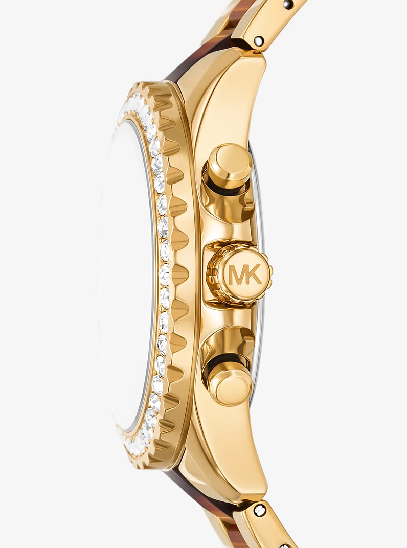 Mini Everest Pav&eacute; Gold-Tone and Tortoiseshell Acetate Watch in GOLD | Michael Kors