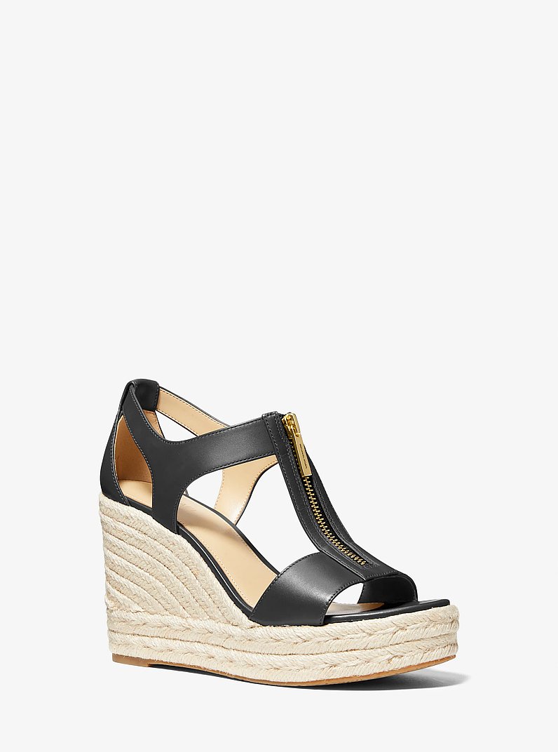 Berkley Leather Wedge Sandal in BLACK | Michael Kors