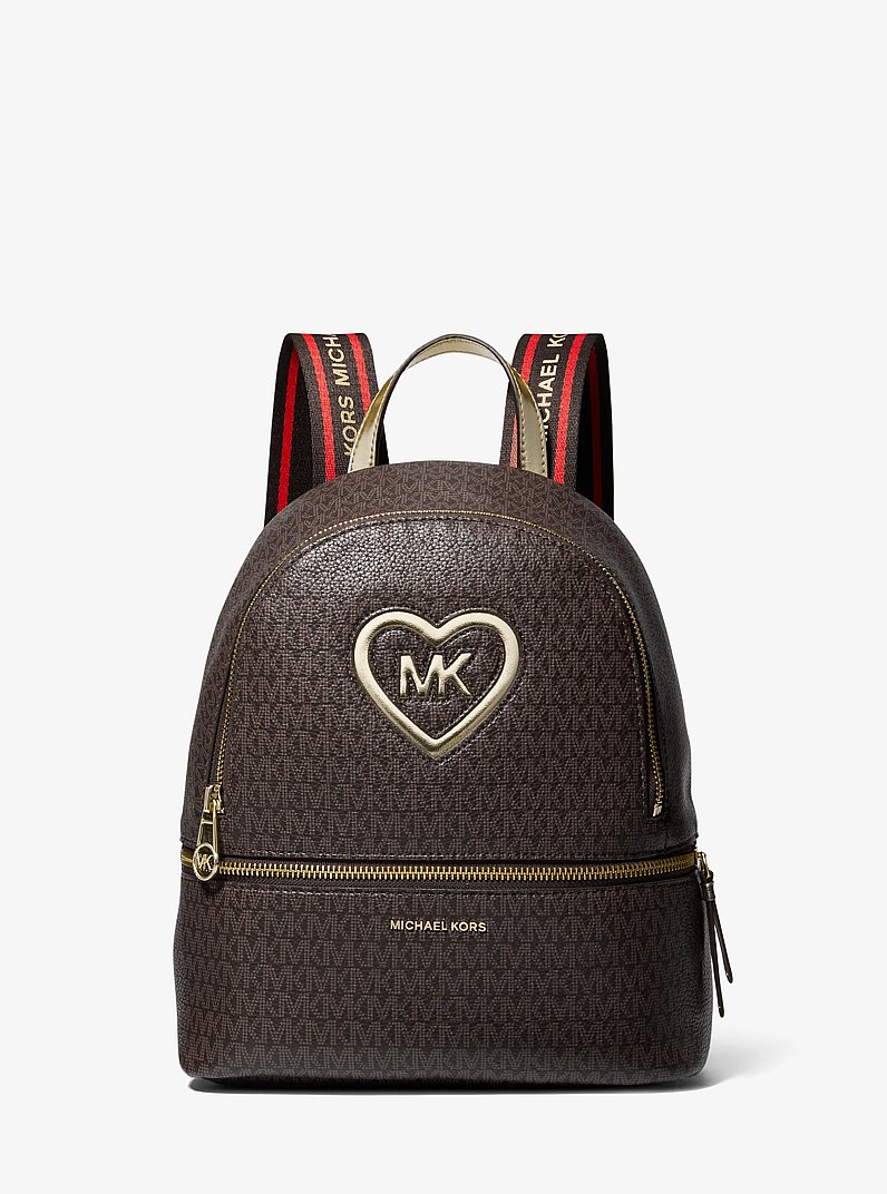 Sac &agrave; dos en toile enduite &agrave; logo et &agrave; c&oelig;ur pour enfant in CHOCOLAT | Michael Kors
