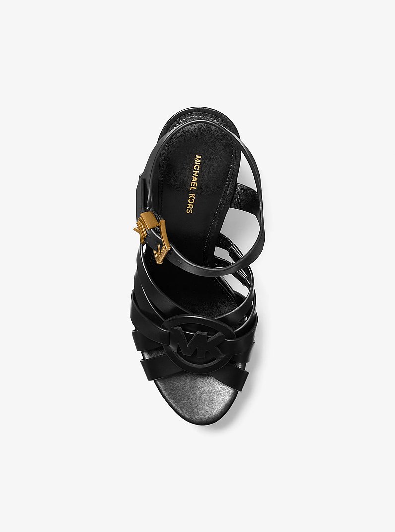 Erika Leather Wedge Sandal  in BLACK | Michael Kors