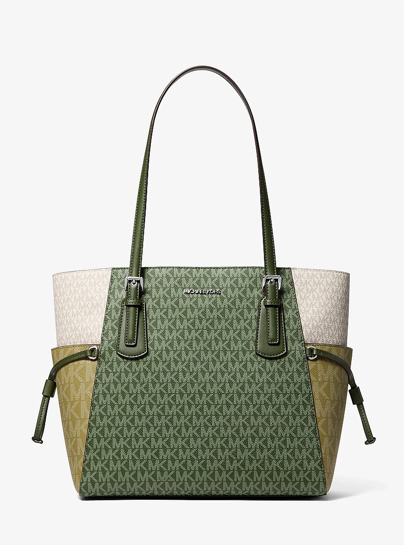 Voyager Large Color-Block Signature Logo Tote Bag in AMAZON GREEN | Michael Kors