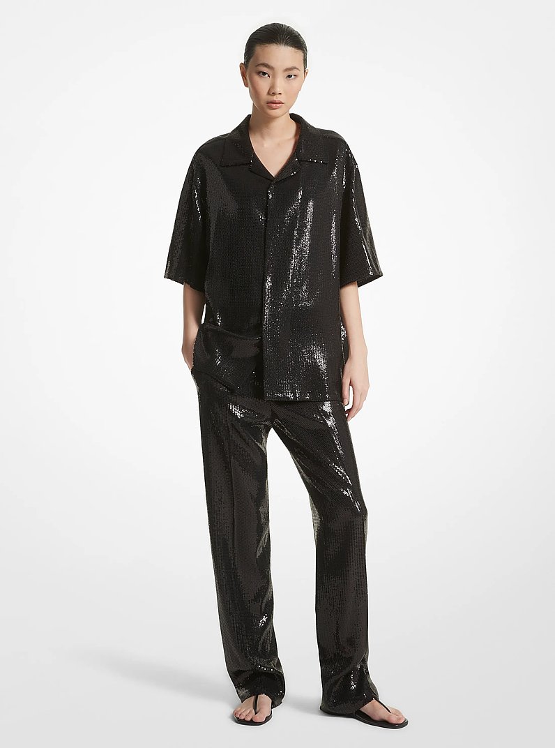 Carolyn Sequined Crepe Sabl&eacute; Straight-Leg Trousers