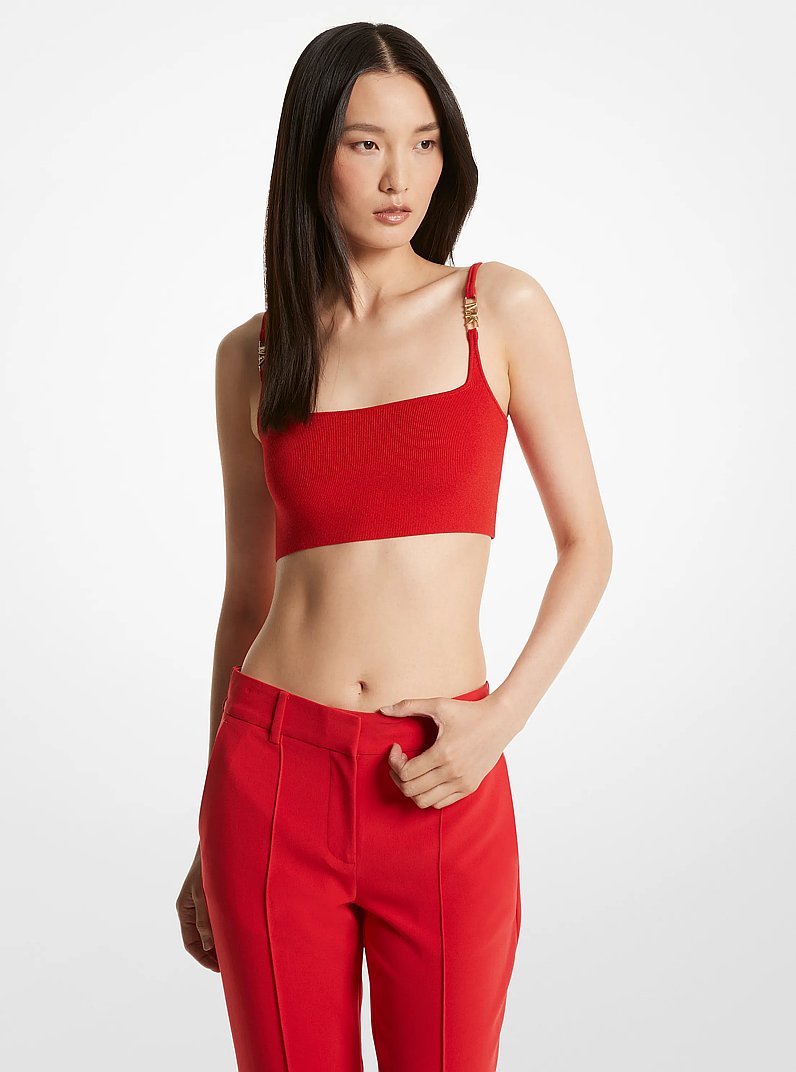 Ribbed Stretch Knit Cropped Tank Top in LACQUER RED | Michael Kors