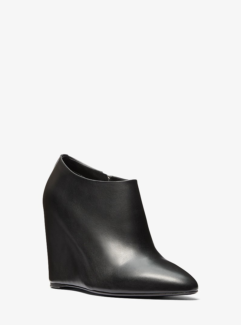 Kasia Leather Wedge Ankle Boot in BLACK | Michael Kors