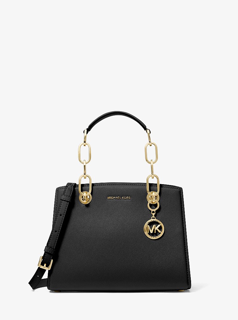 Cynthia Small Leather Satchel in BLACK | Michael Kors