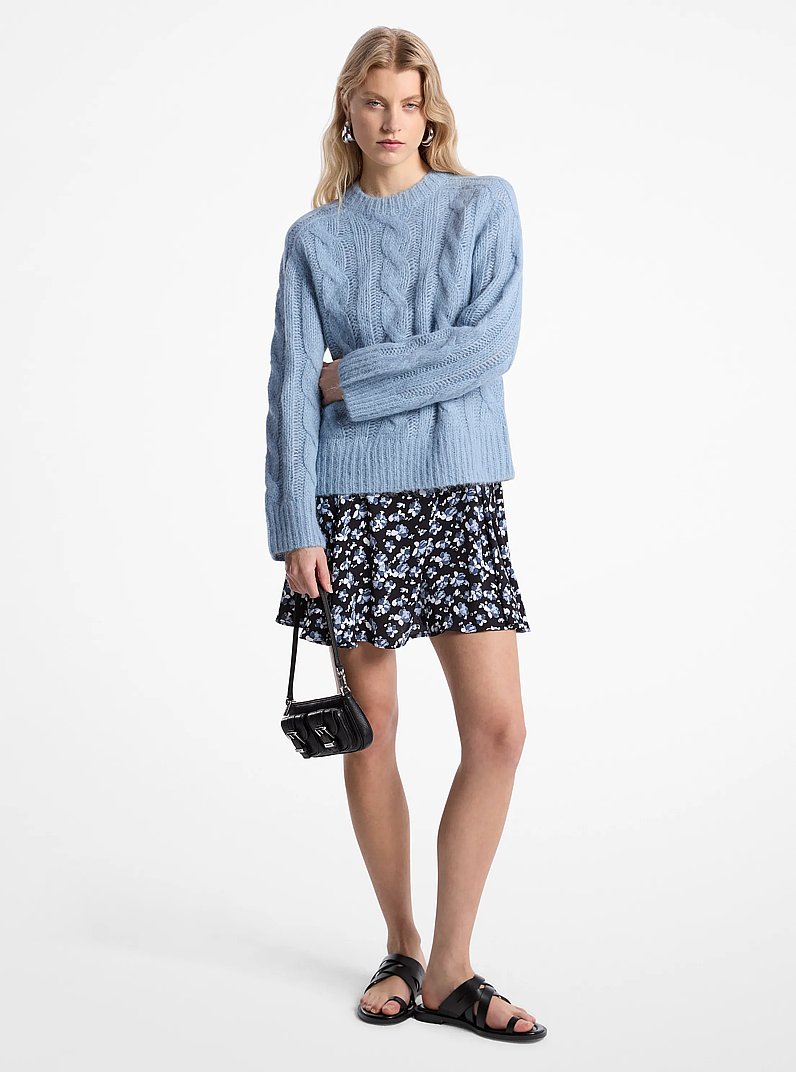 Cable Knit Nylon and Alpaca Blend Sweater in CHAMBRAY | Michael Kors