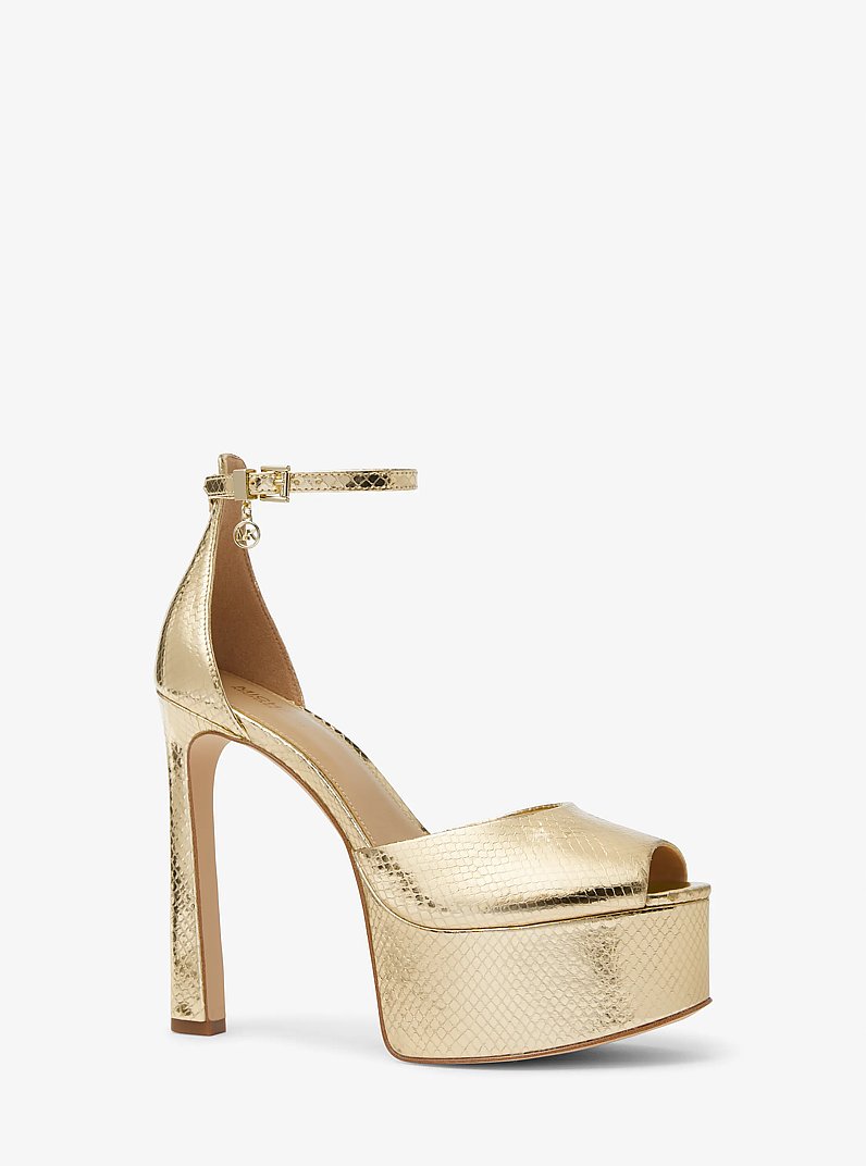 Martina Metallic Snake Embossed Leather Peep-Toe Platform Pump in PALE GOLD | Michael Kors