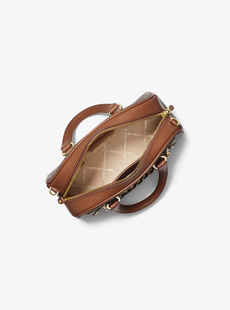 Bolso satchel Williamsburg peque&ntilde;o a rayas con logotipo in MARR&Oacute;N/LUGGAGE | Michael Kors