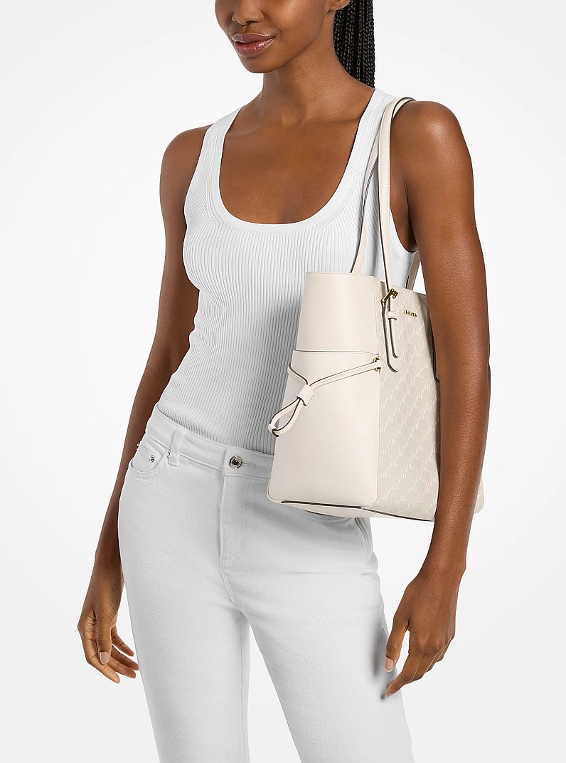 Voyager Large Logo Jacquard Tote Bag in LT CREAM | Michael Kors