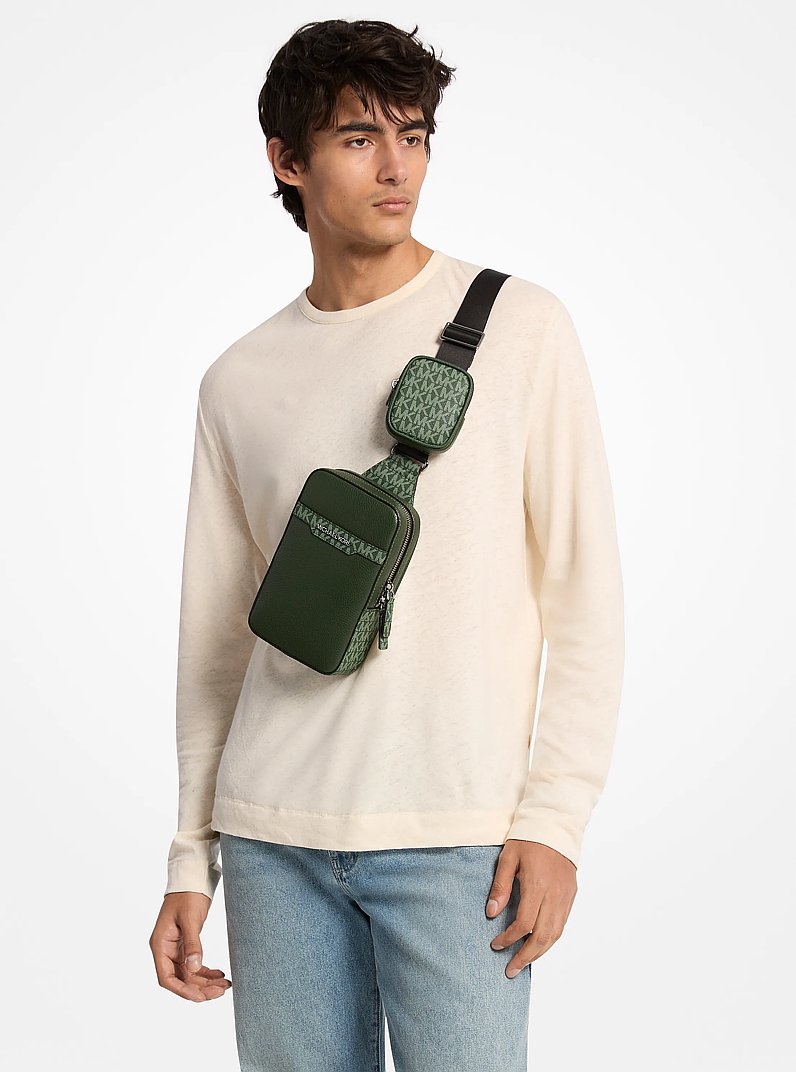 Cooper Medium Pebbled Leather and Signature Logo Sling Pack with Pouch in MOSS | Michael Kors