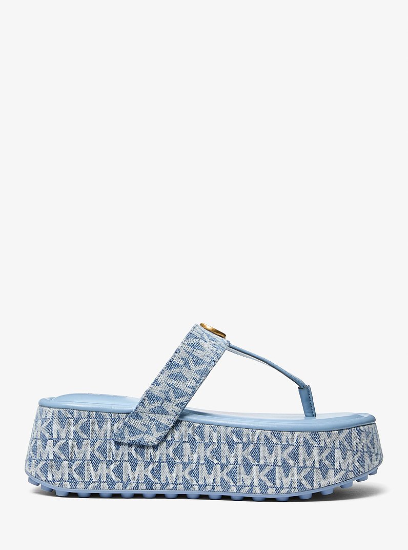 Koya Signature Logo Denim Platform Flip Flop in NEW HRZN WSH | Michael Kors