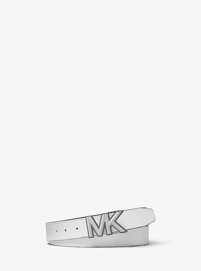 Logo Buckle Leather Belt in BRIGHT WHT | Michael Kors
