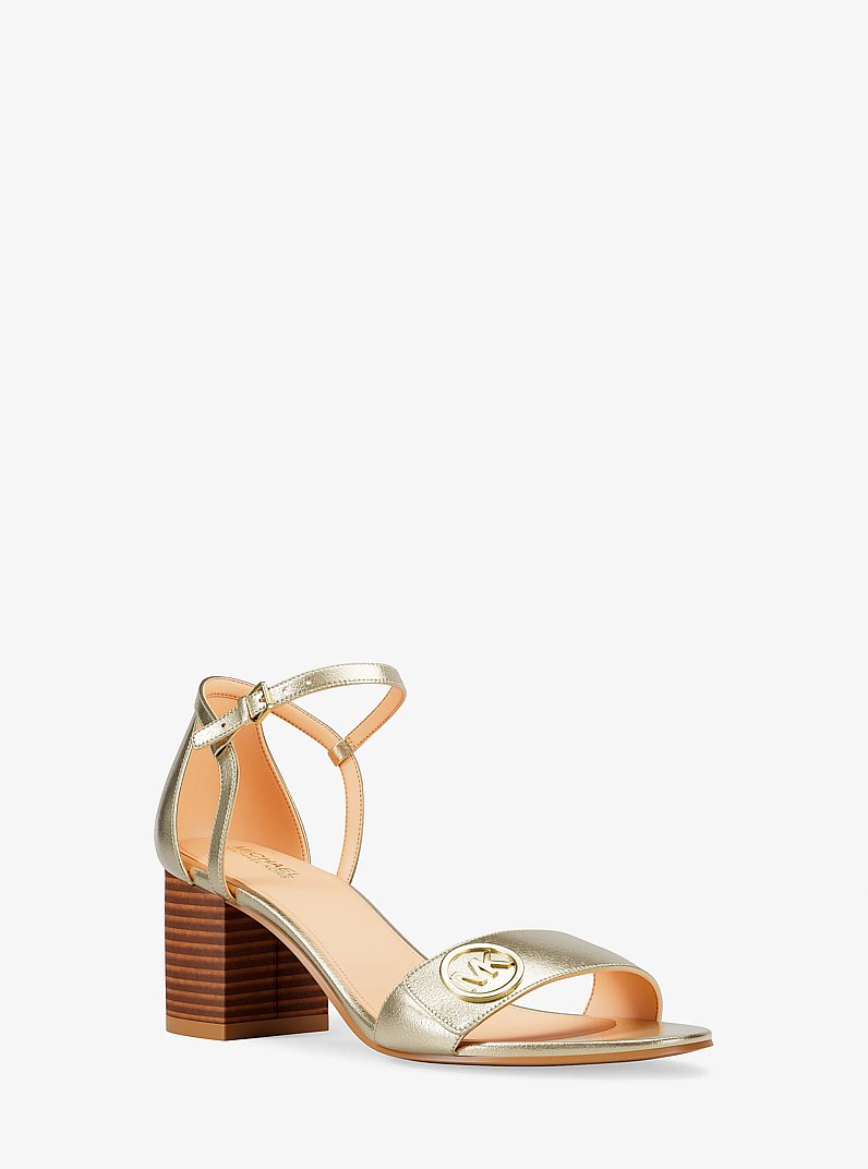 Hannah Metallic Block Heel Sandal in GOLD | Michael Kors