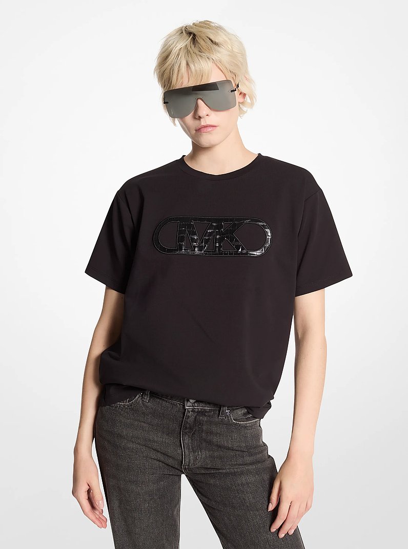 Crocodile Embossed Empire Logo Stretch Cotton T-Shirt