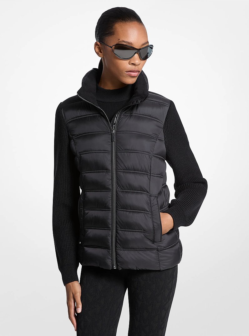 Quilted Nylon and Knit Jacket in BLACK | Michael Kors