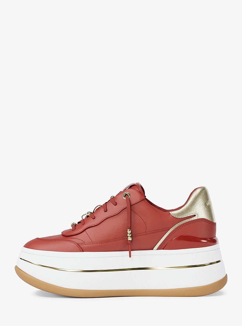 Hayes Embellished Leather Platform Sneaker in CRIMSON | Michael Kors
