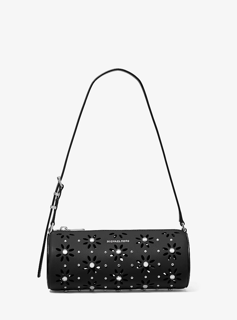 Izzy Small Pebbled Leather Barrel Pochette in BLACK | Michael Kors