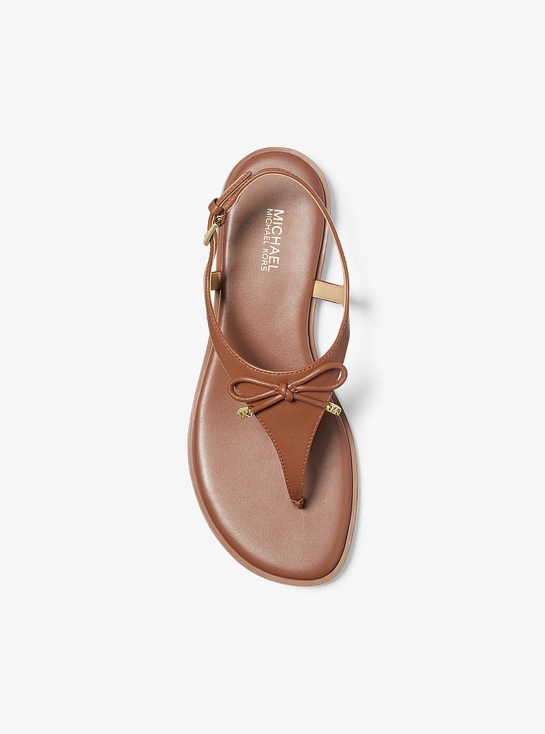 Nori Leather T-Strap Sandal in LUGGAGE | Michael Kors