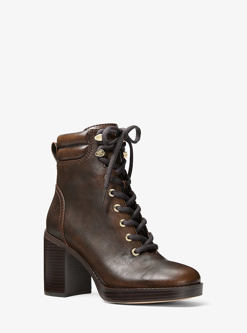 Lacy Burnished Block Heel Boot in CHOCOLATE | Michael Kors