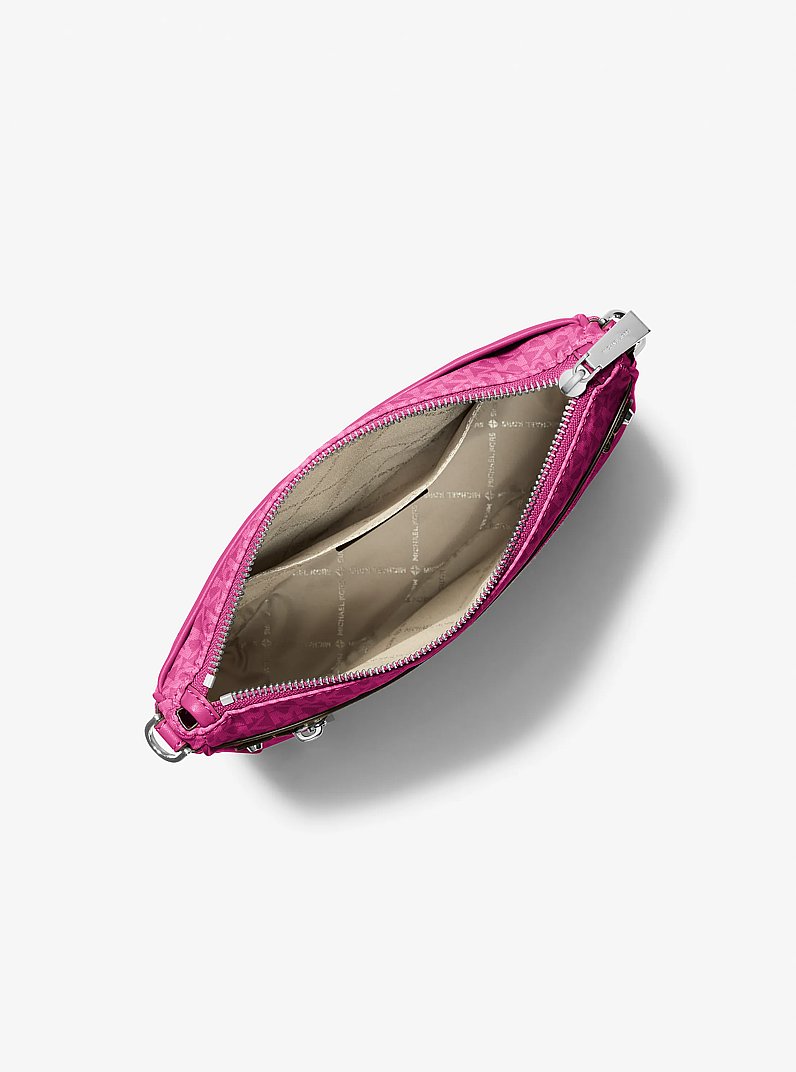 Jet Set Large Logo Print Woven Crossbody Bag in RASPBERRY | Michael Kors