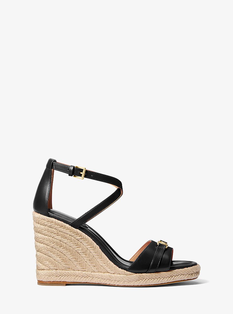 Mandy Leather Wedge Sandal in BLACK | Michael Kors