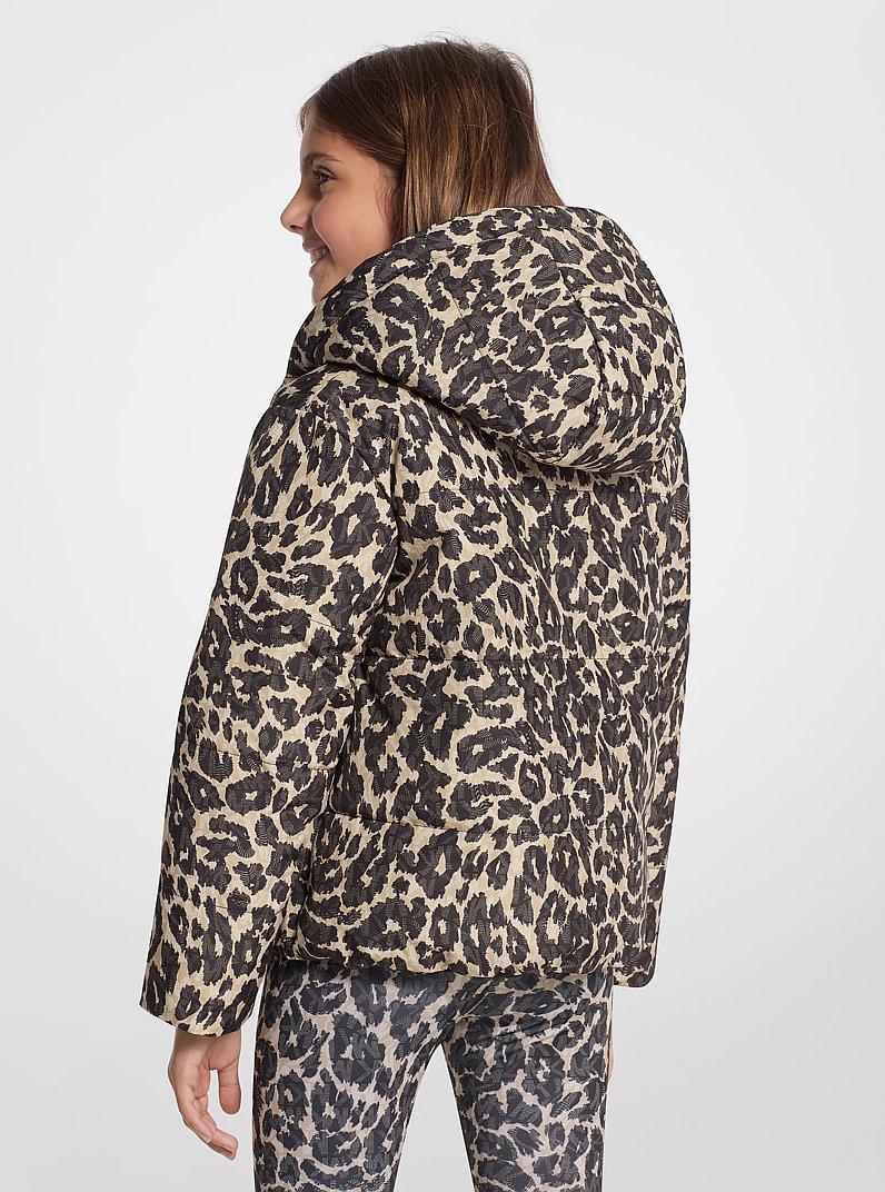 Reversible Leopard Logo Puffer Jacket in CAMEL/BLACK | Michael Kors