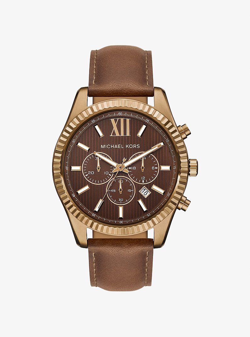 Reloj Lexington oversize en tono dorado beige de piel in CHOCOLATE | Michael Kors