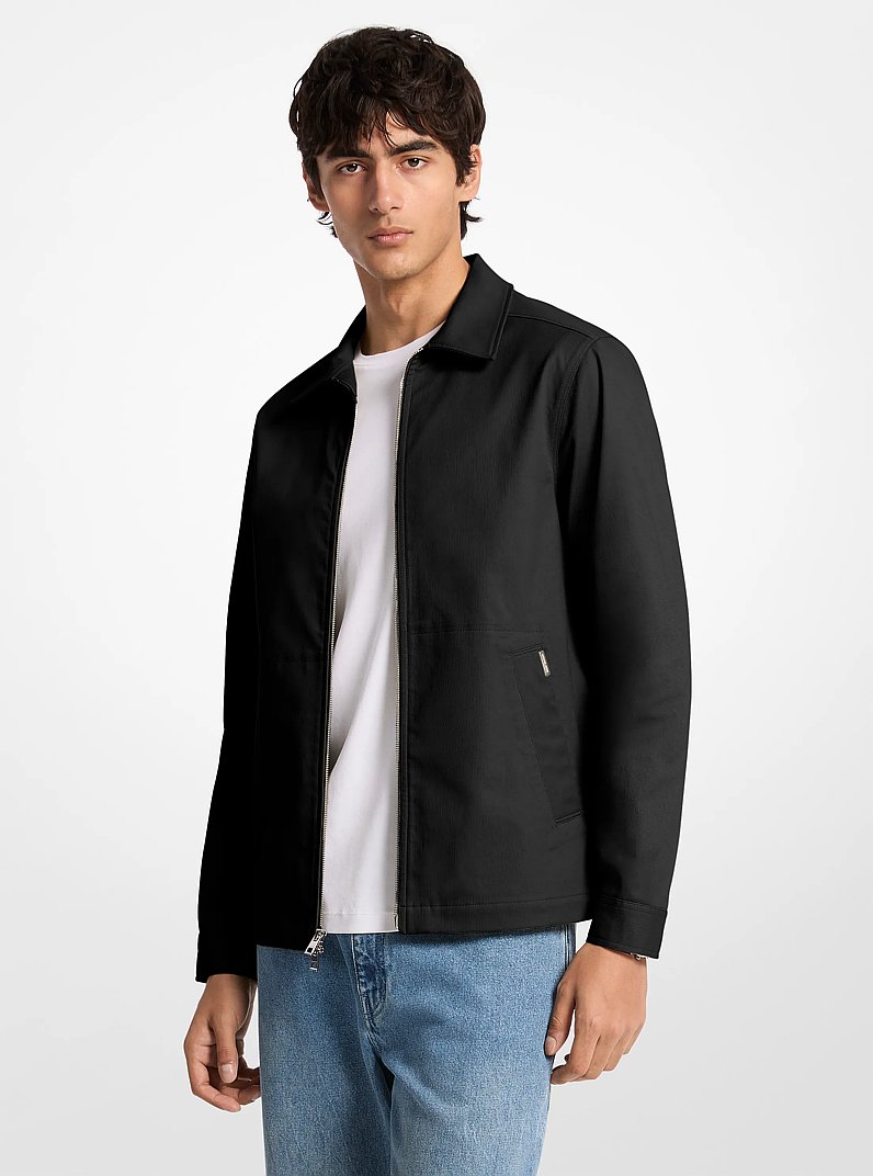 Stretch Cotton Shirt Jacket in BLACK | Michael Kors