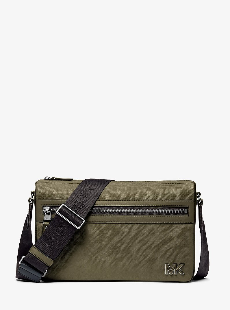 Edison Medium Saffiano Leather Messenger Bag in SAFARI GREEN | Michael Kors