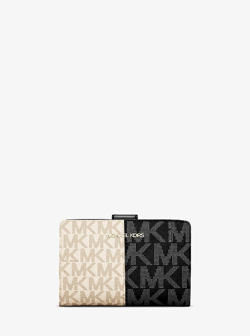 【姫路東店】 中古 Michael Kors | マイケルコース 二つ折り財布 Jet Set Medium Two-Tone Logo Wallet 35F4GTVF6B 【124】 Jet Set Medium Two-Tone Logo Wallet in BLACK COMBO - Sale