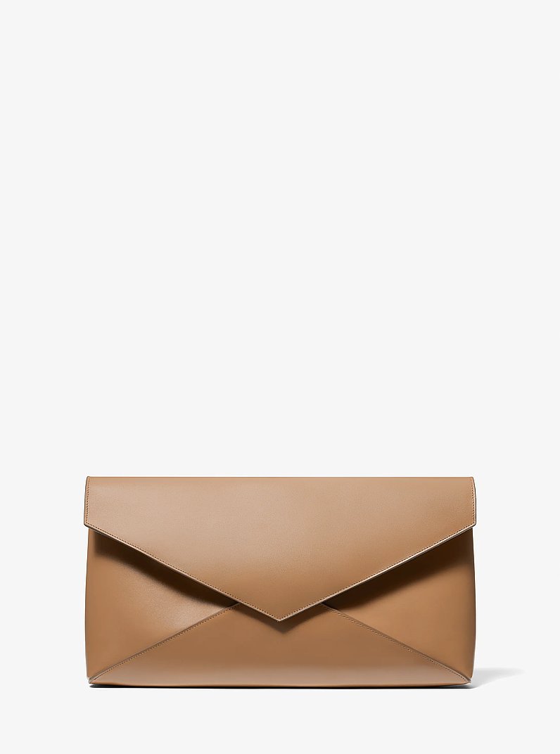 Jeanne Medium  Leather Envelope Clutch in CARAMEL | Michael Kors
