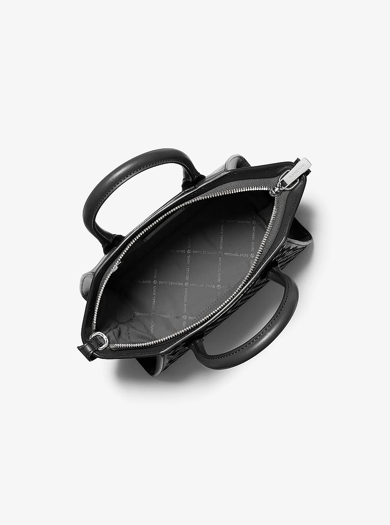Avril Small Woven Satchel in BLACK | Michael Kors