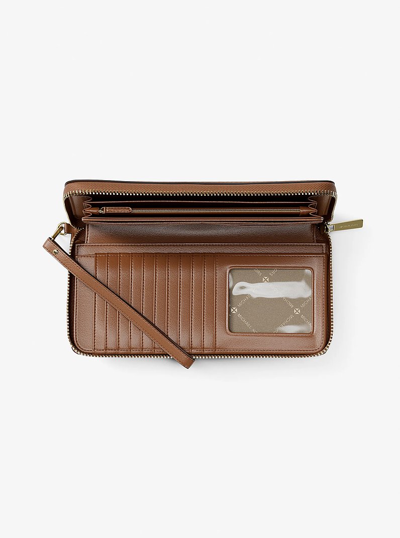 Jet Set Travel Large Pebbled Leather Wristlet in OREGANO - Sale