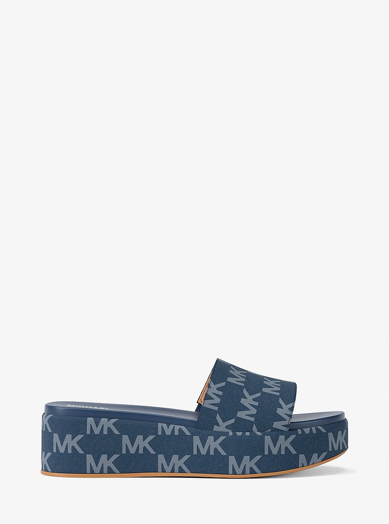 Sadler Logo Jacquard Platform Slide Sandal in MEDIUM BLUE WASH | Michael Kors