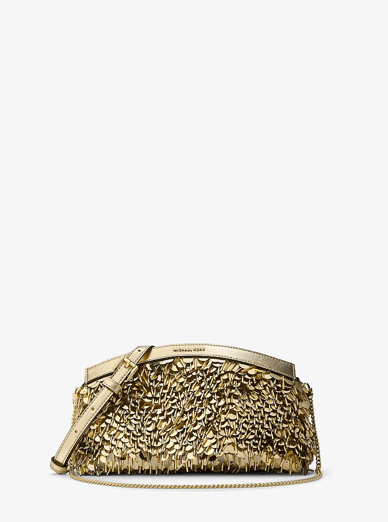 Clutch convertibile Athena piccola con paillettes metallizzate in ORO | Michael Kors