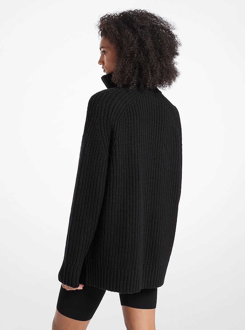 Wool and Cashmere Blend Half-Zip Sweater in BLACK | Michael Kors