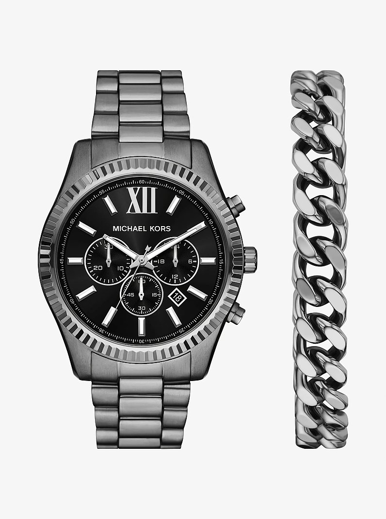 Set de regalo con reloj Lexington oversize y pulsera en tono plomizo in PLOMIZO | Michael Kors