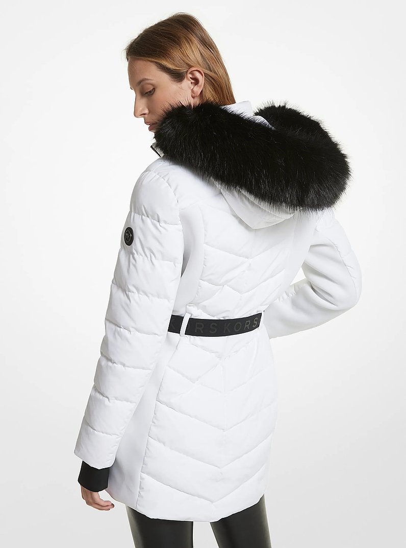 Faux Fur Trim Quilted Puffer Coat in WHITE | Michael Kors